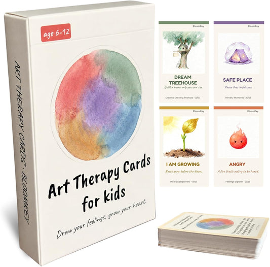 Art Therapy Cards for Kids Ages 6-12 - 52 Emotion & Mindfulness Cards with Creative Drawing Prompts | Social Emotional Learning SEL Tool for Anxiety, Self-Esteem & Coping Skills