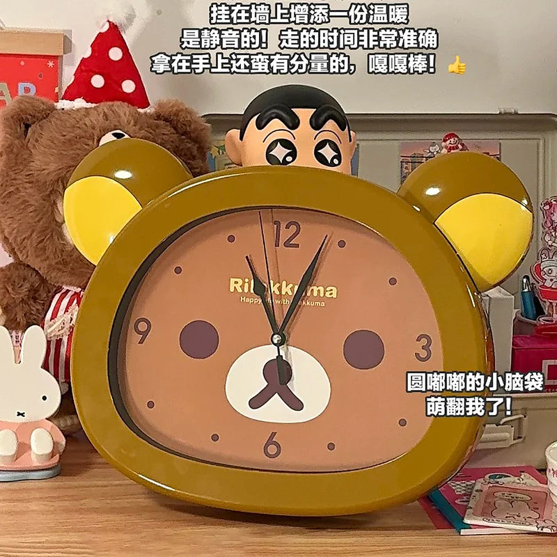Rilakkuma Anime Peripheral Wall Clock Alarm Clock Cute Cartoon Silent Clock Living Room Bedroom Sweeping Second Quartz Clock