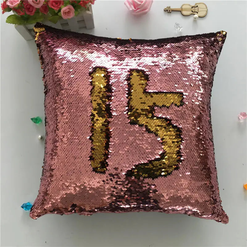 Pillowcase Decorative Cushion Cover Mermaid Sequin Colorful Square Plain Knitted Hidden Zipper Pillow Home Car Sofa 40*40Cm
