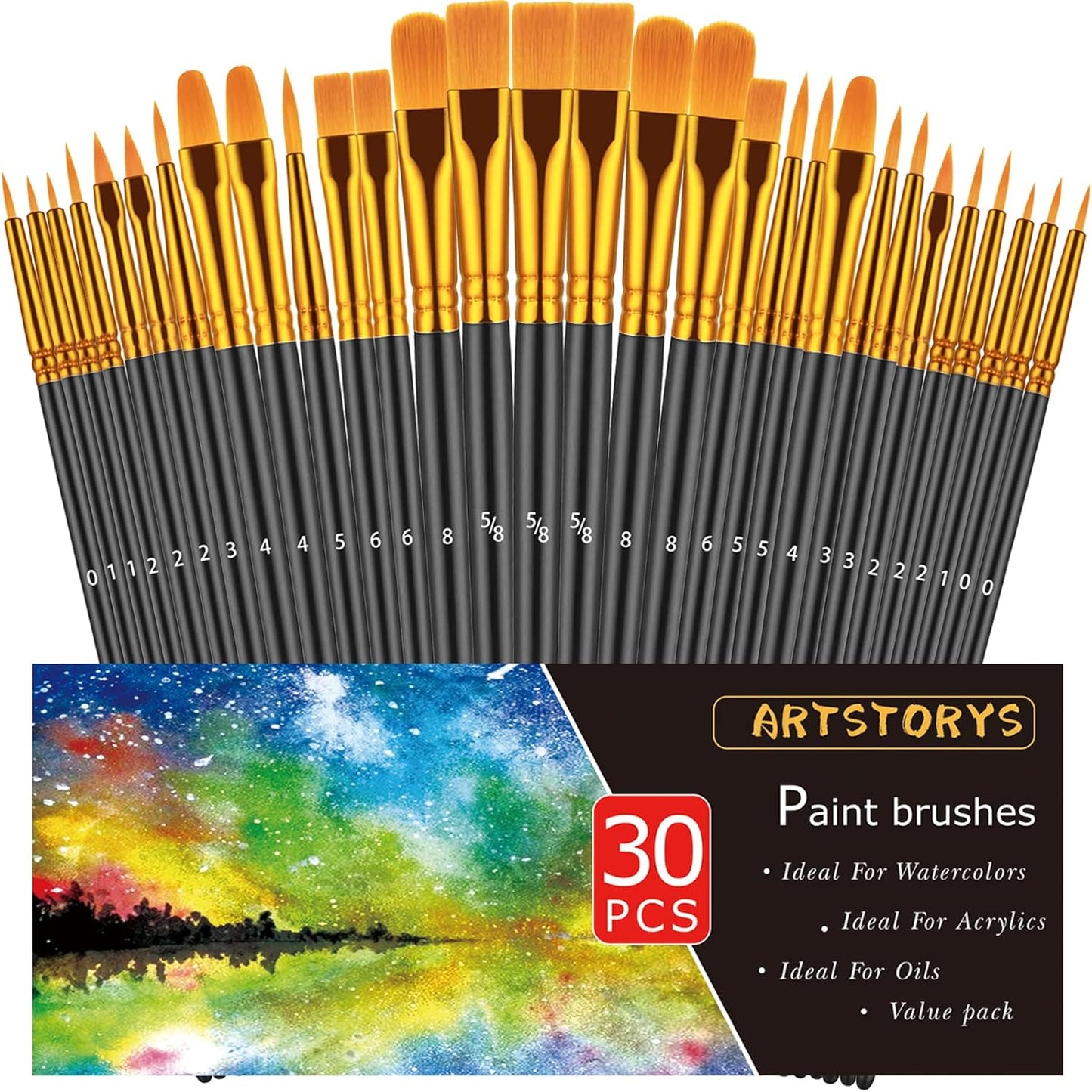 Paint Brushes Set, 30 Pcs Paint Brushes for Acrylic Painting, Oil Watercolor Acrylic Paint Brush, Artist Paintbrushes for Body Face Rock Canvas, Adult Drawing Arts Crafts Supplies, Blue