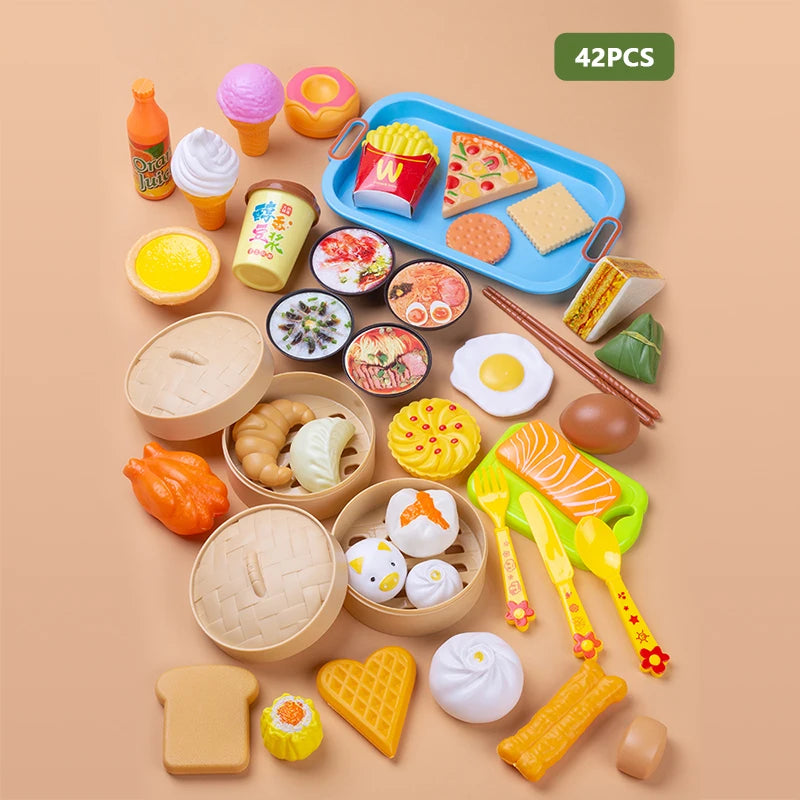 Simulation Breakfast Kids Pretend Play Kitchen Toys Miniature Steamer Buns Dumplings Chinese Food Children Educational Toys