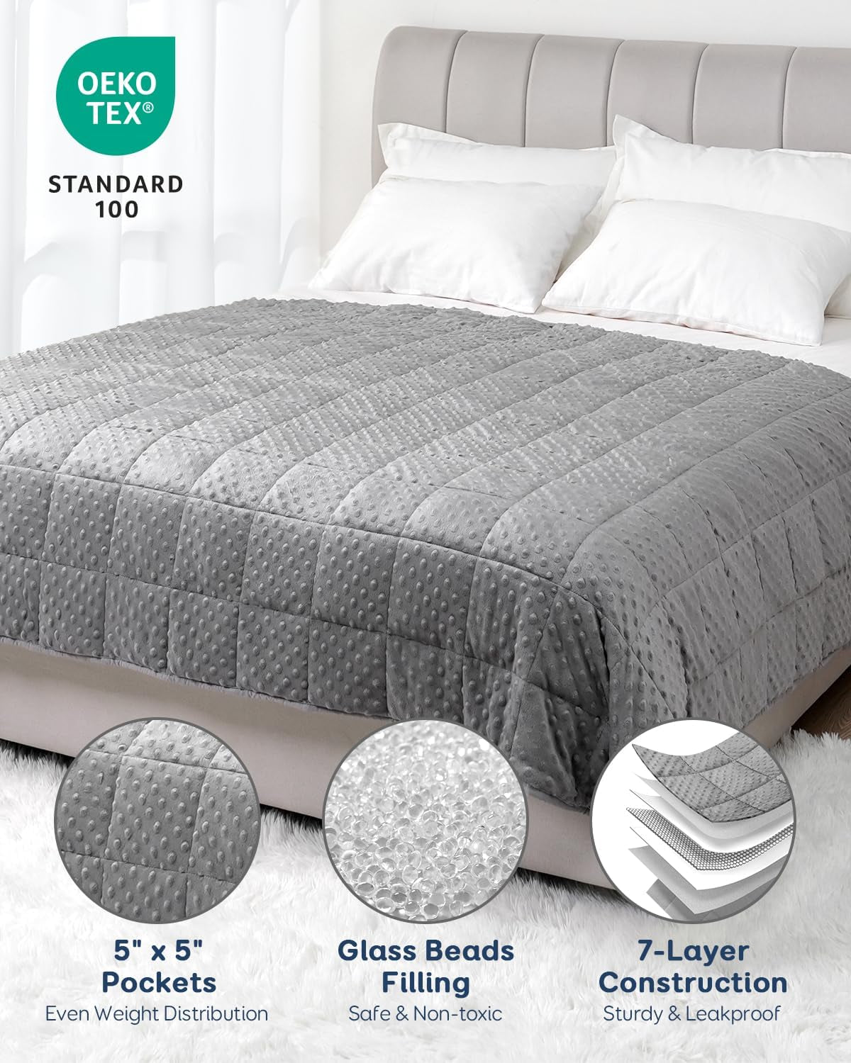 Breathable Weighted Blanket for Adults, 15 Lbs Ultra Soft Minky Dot Heavy Blankets, Reversible Cooling and Warm Blanket for All Seasons, Machine Washable, 60"X80" Queen Size, Grey