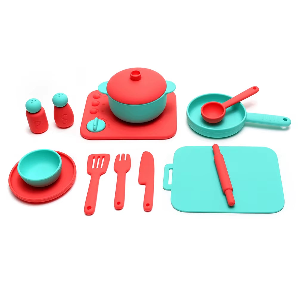13 Pcs Set Silicone Cooking Play Set Toy Pretend Play Kitchen Tool Play Game Early Educational Toys for Toddlers Kids Gifts