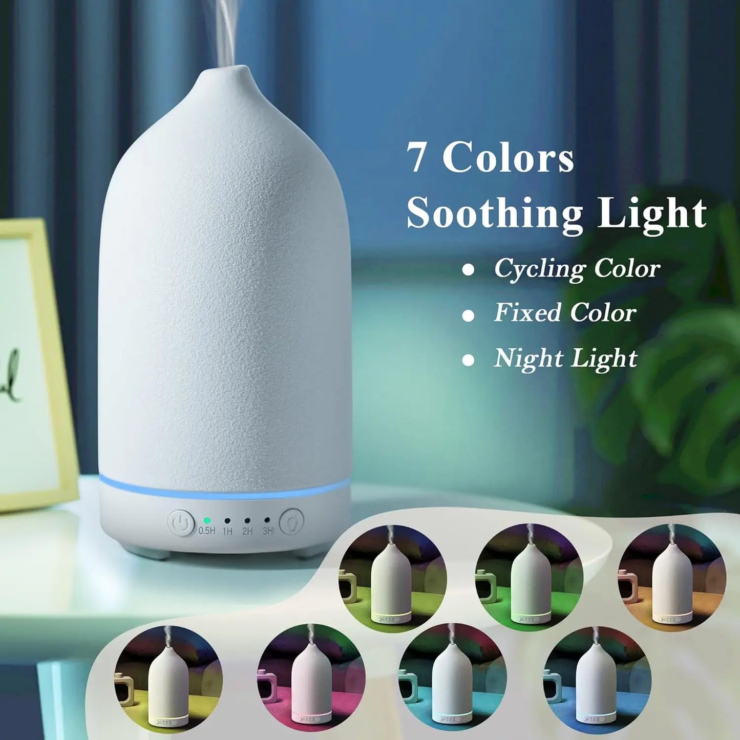 Ceramic Diffuser 100ML Essential Oil Diffuser Air Humidifier with 7 LED Ultrasonic Aromatherapy Diffusers for Home
