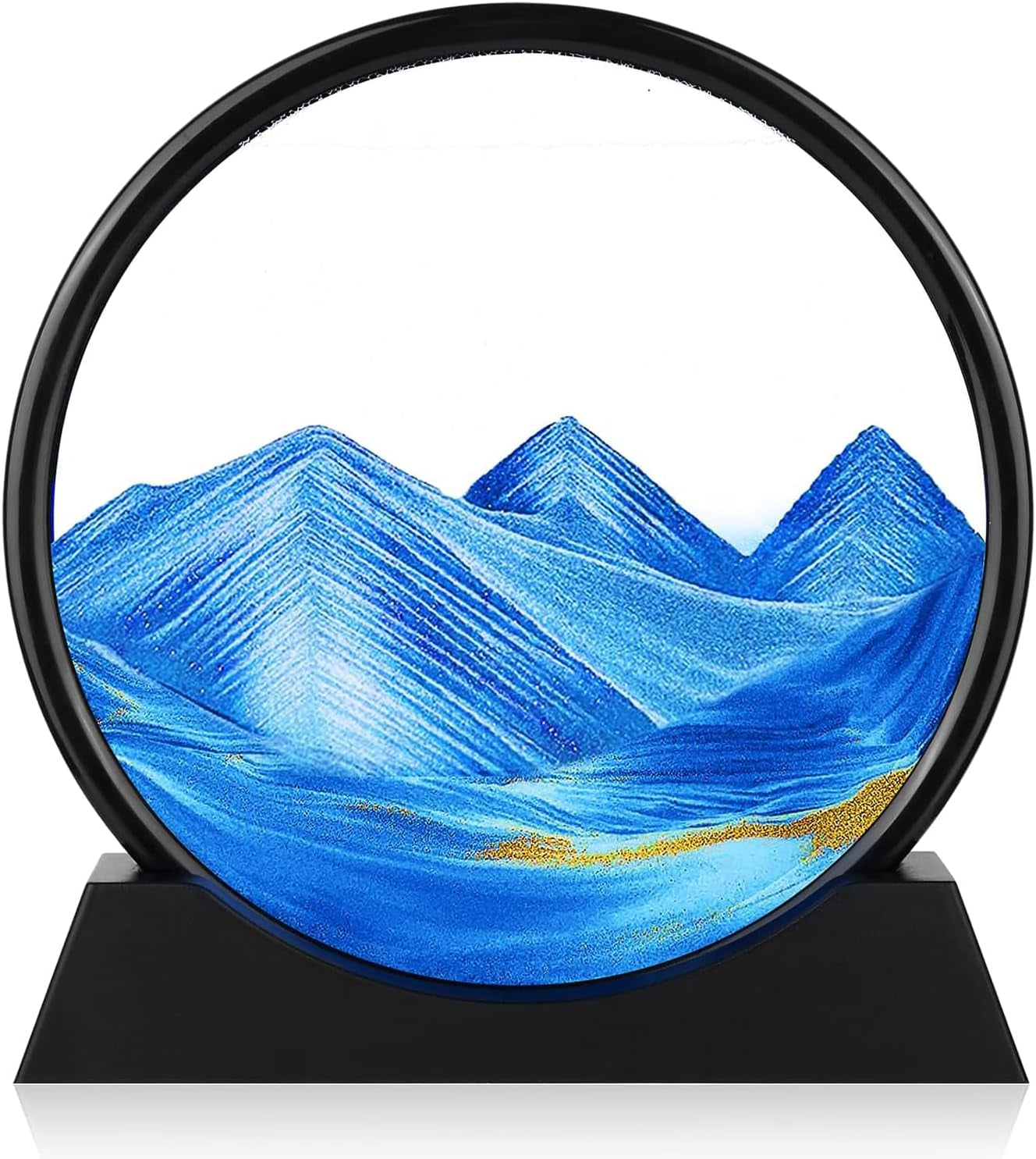 Moving Sand Art Picture - round Glass 3D Deep Sea Sandscape - 3D Quicksand Painting Decor - Relaxing Home Decoration Desk Figurine for Office, Home, Desk, Mantle, Bookshelf - (Green, 7 In)