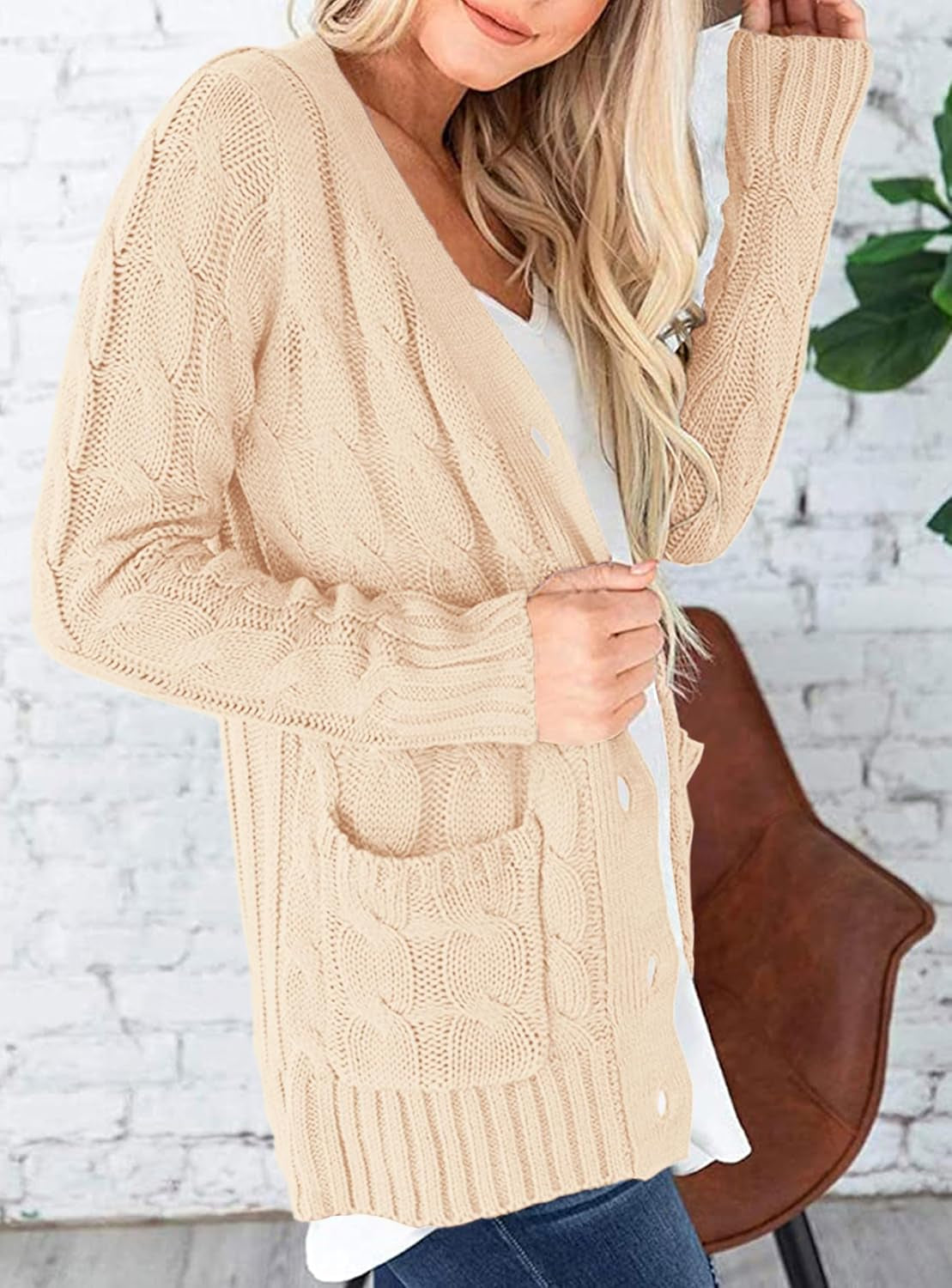 Women'S Open Front Cardigan Sweaters Fall Fashion Button down Cable Knit Chunky Winter Clothing Outerwear Coats