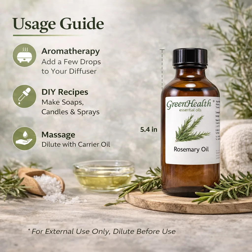 Rosemary Essential Oil – 4 Fl Oz Amber Glass Bottle with 3 Free Droppers