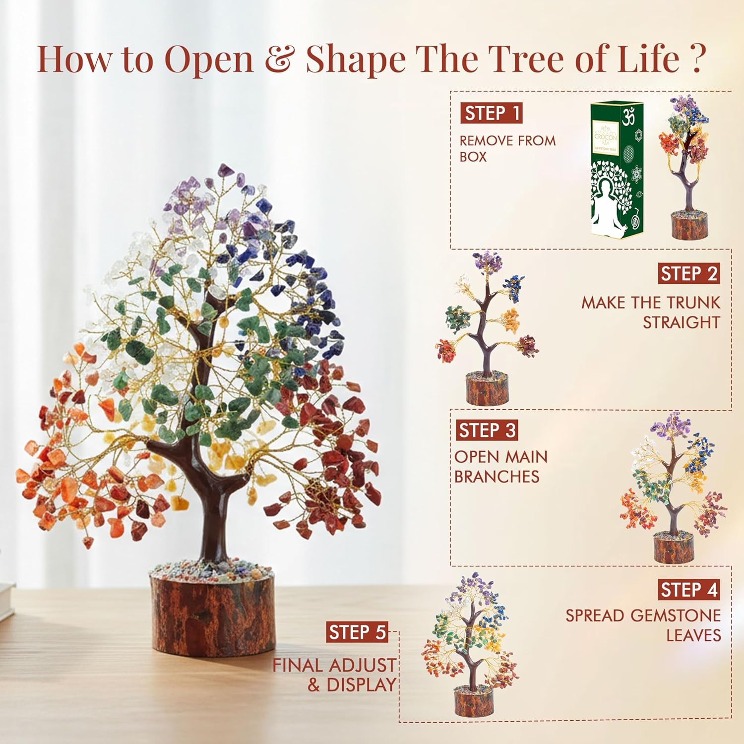 ® the Original 7 Chakra Crystal Tree of Life, Birthday Gifts for Women & Men | Healing Crystals, House Office Decor Tree - Sister, Gifts for Mom, Her House Warming Gift | Women Unique Gift Idea
