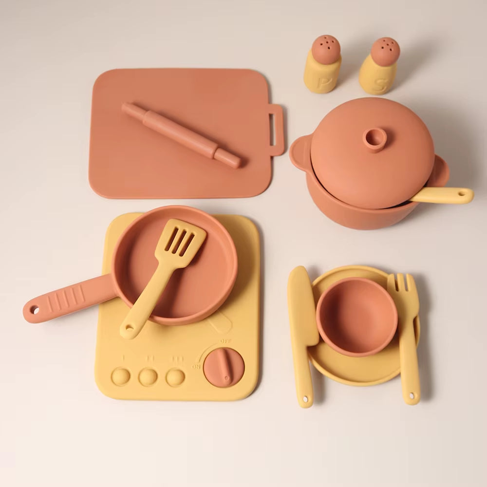 13 Pcs Set Silicone Cooking Play Set Toy Pretend Play Kitchen Tool Play Game Early Educational Toys for Toddlers Kids Gifts