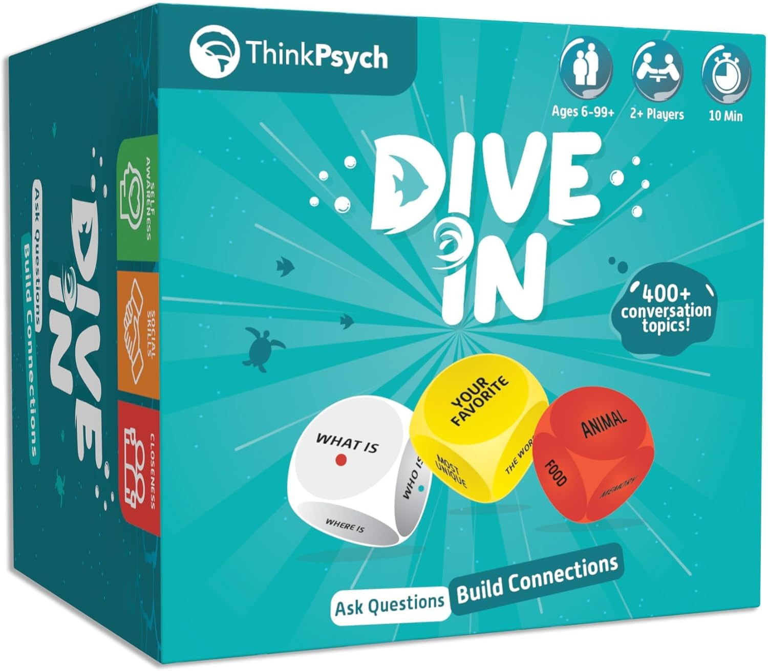 Dive in - SEL Conversation Dice Game with 400+ Topics | Therapy Games for Kids & Teens | Social Emotional Learning for Home & School | Play Therapy & Counseling Toys | Ages 6-99