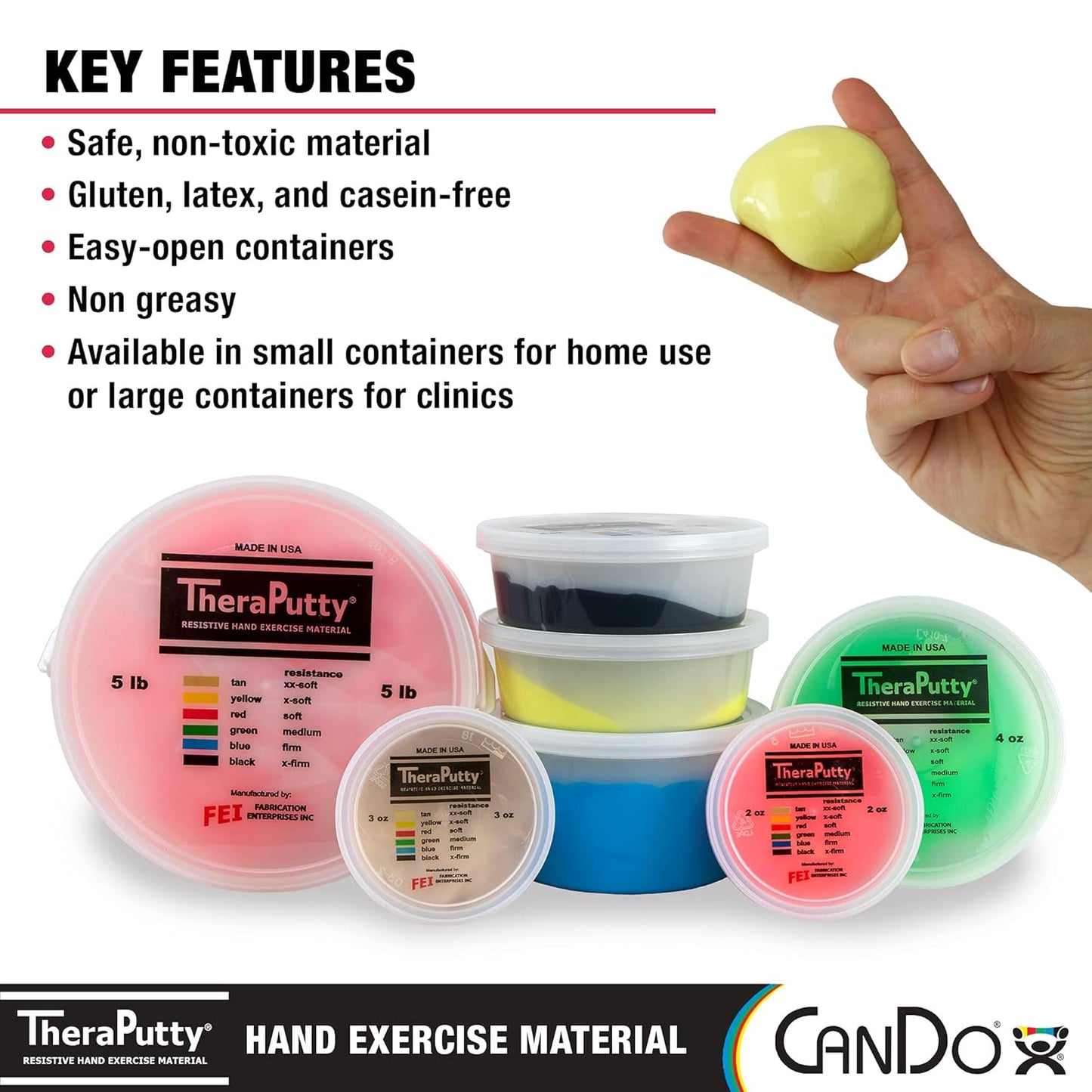 Theraputty 4 Piece Set - X-Soft, Soft, Medium, and Firm, 2Oz Each, Standard Hand Exercise Putty for Rehabilitation, Exercises, Hand Therapy and Strengthening, Stress Relief