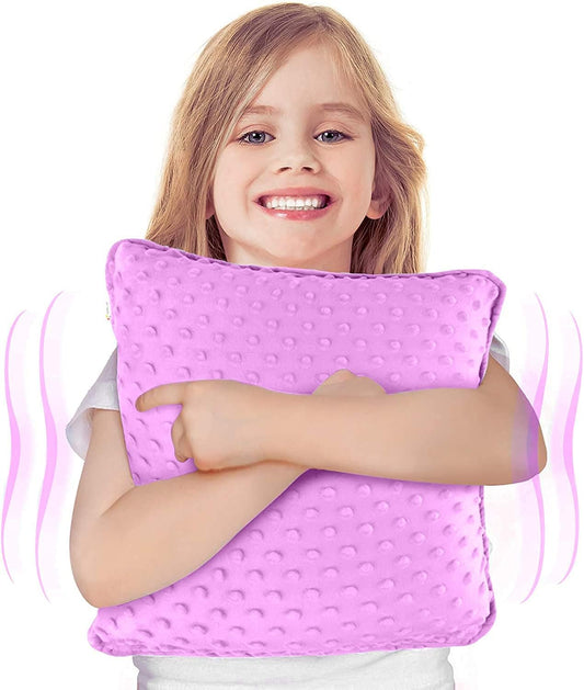 Vibrating Pillow Sensory Pressure Activated for Kids and Adults, 12” Plush Minky Soft Cover, Textured Therapy Stimulation Bumps-Vibrations, Music & Voice Recording (Purple)