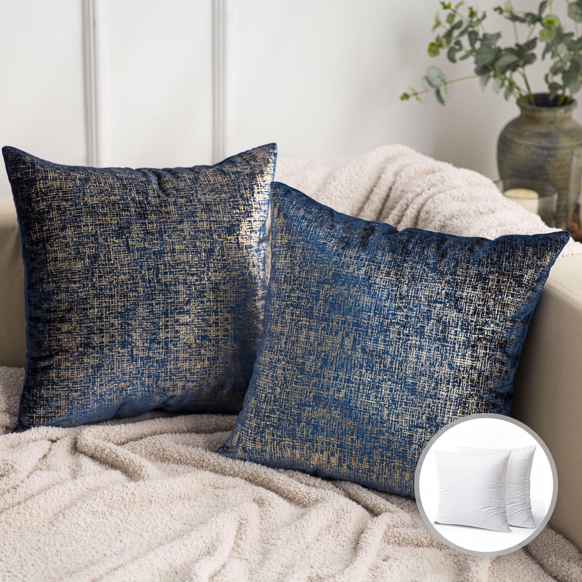 18" X 18" Modern Navy Gilding Polyester Throw Pillow , ( 2 Count)