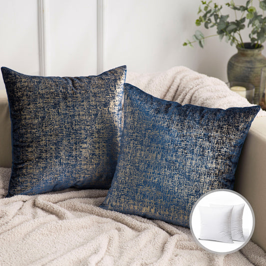 18" X 18" Modern Navy Gilding Polyester Throw Pillow , ( 2 Count)
