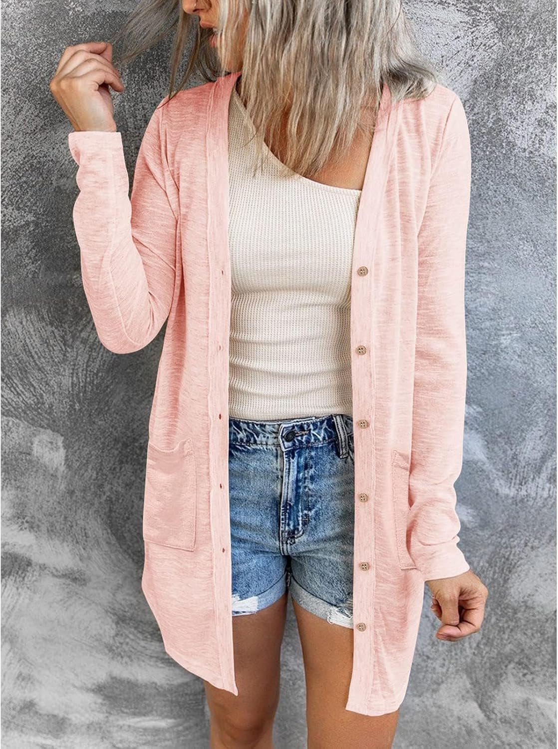Women'S Lightweight Cardigan Summer Long Open Front Button down Trendy Loose Outwear with Pockets