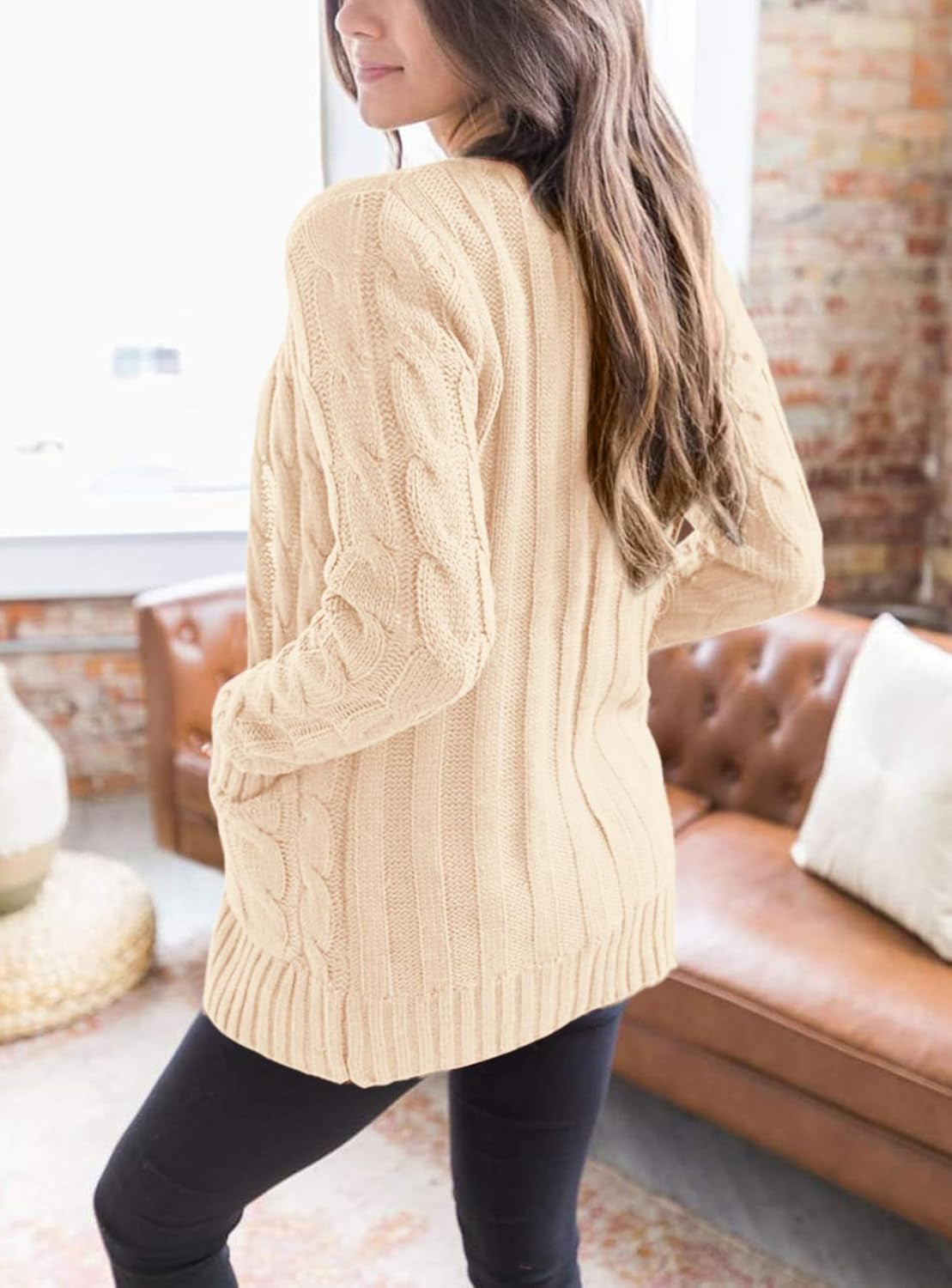 Women'S Open Front Cardigan Sweaters Fall Fashion Button down Cable Knit Chunky Winter Clothing Outerwear Coats