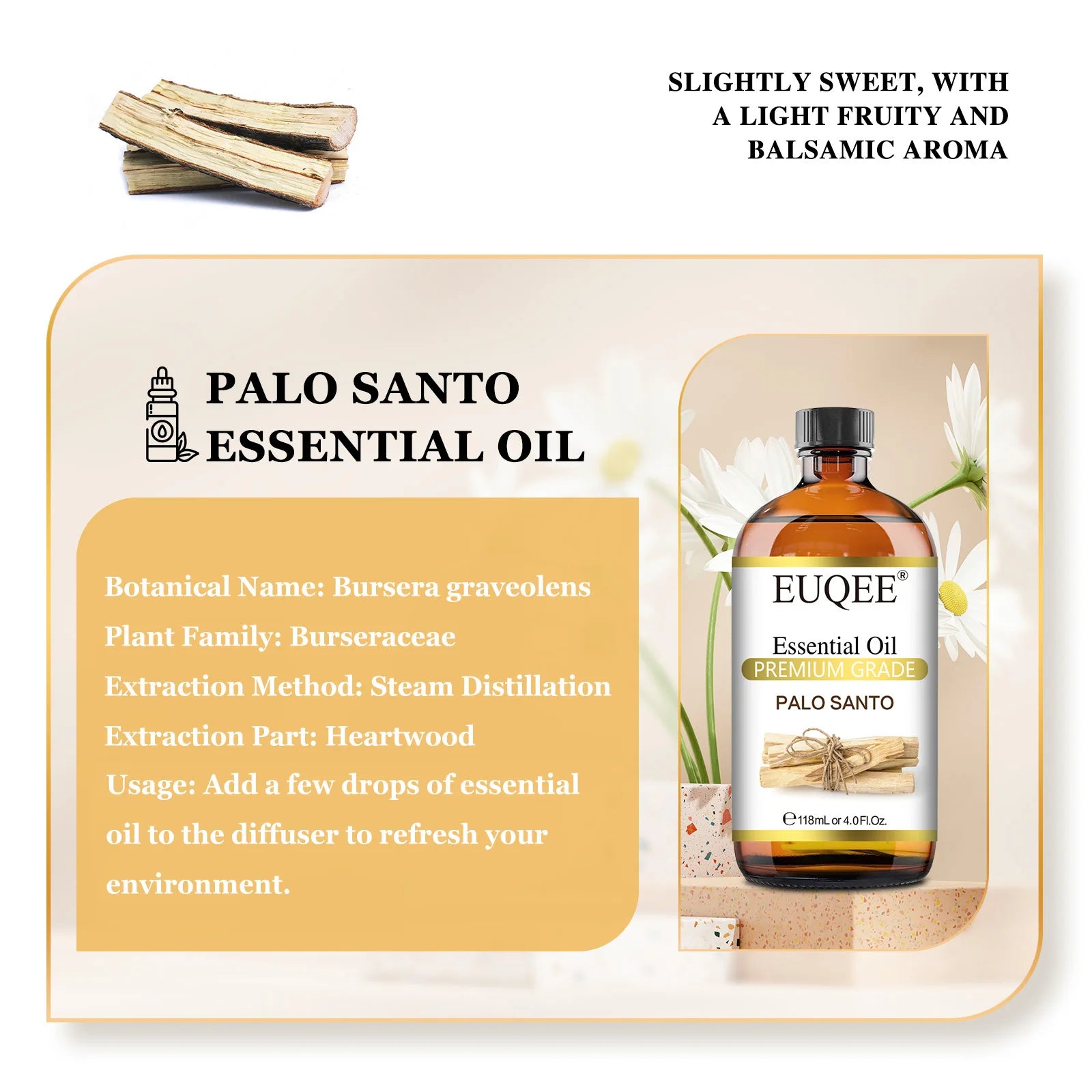 118Ml Essential Oil Palo Santo Aromatherapy Essential Oils for Diffuser Soap Candle Making Air Freshener– with Dropper