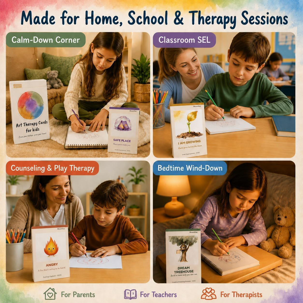 Art Therapy Cards for Kids Ages 6-12 - 52 Emotion & Mindfulness Cards with Creative Drawing Prompts | Social Emotional Learning SEL Tool for Anxiety, Self-Esteem & Coping Skills