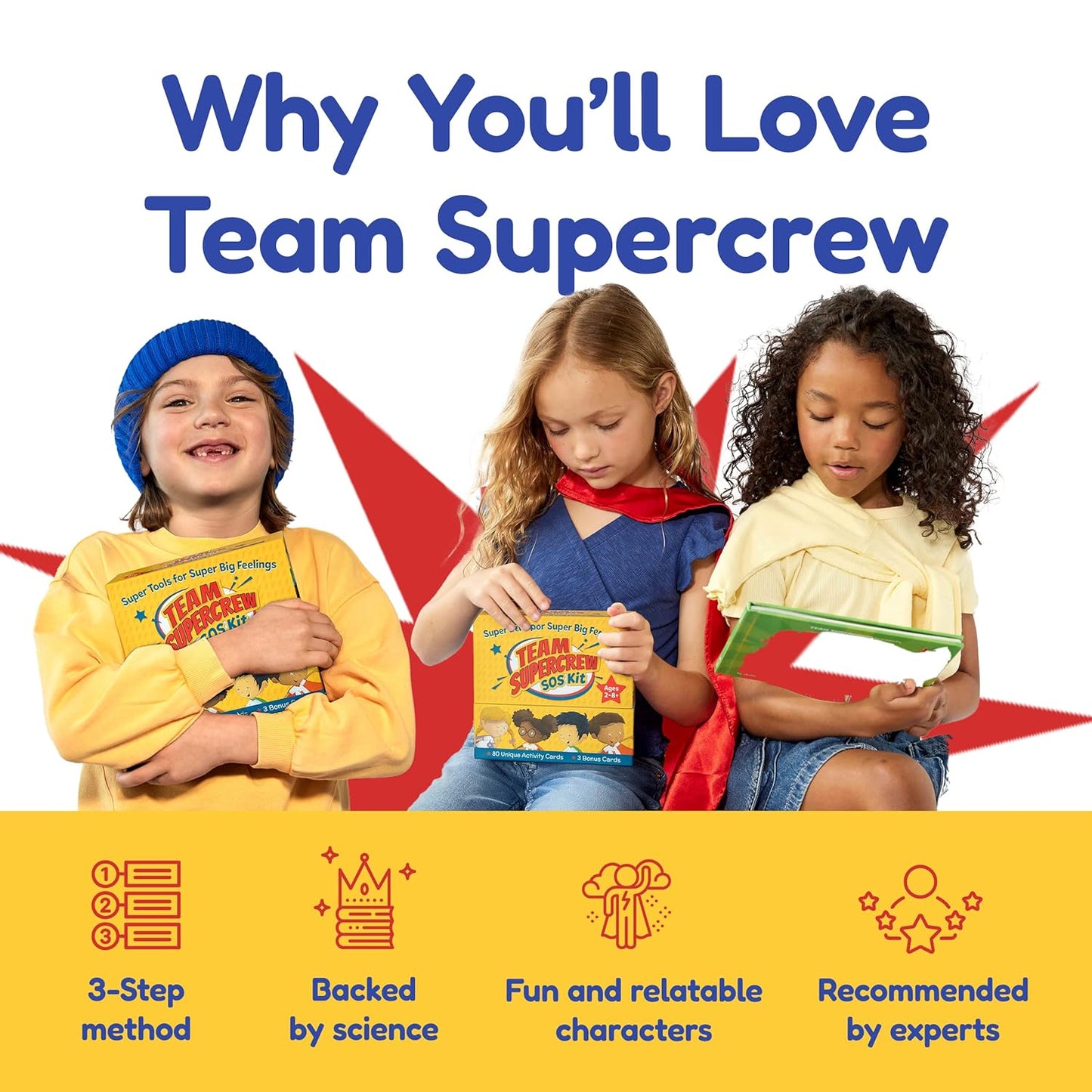 Team Supercrew SOS Kit – 83 Activity Cards for Kids Ages 2-8+ | Emotional Regulation Kit for Teaching Emotions, Social Skills & Positive Behavior | SEL Therapy Tools for Anger, Anxiety, Meltdowns