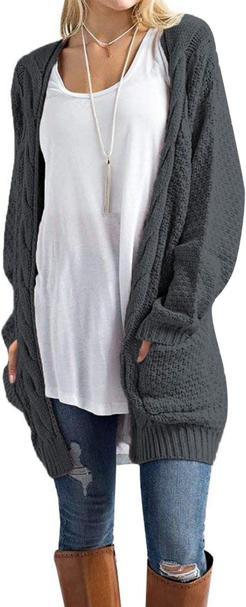 Women'S Open Front Long Sleeve Boho Boyfriend Knit Chunky Cardigan Sweater