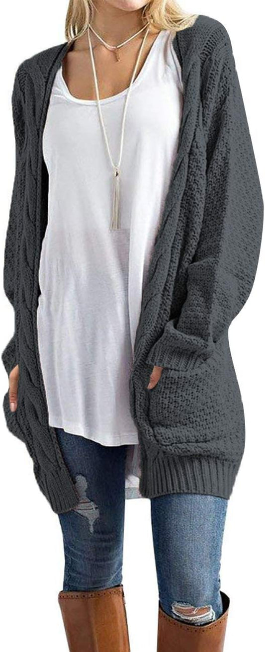 Women'S Open Front Long Sleeve Boho Boyfriend Knit Chunky Cardigan Sweater
