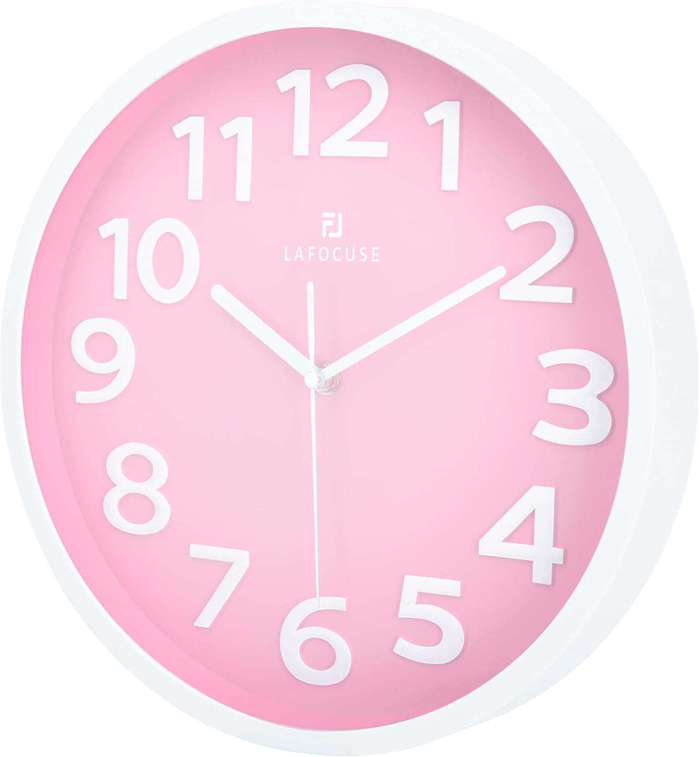 12 Inch Silent 3D Numbers Pink Wall Clock Girls Bedroom, Battery Operated Pink Clock Wall for Living Room Decor