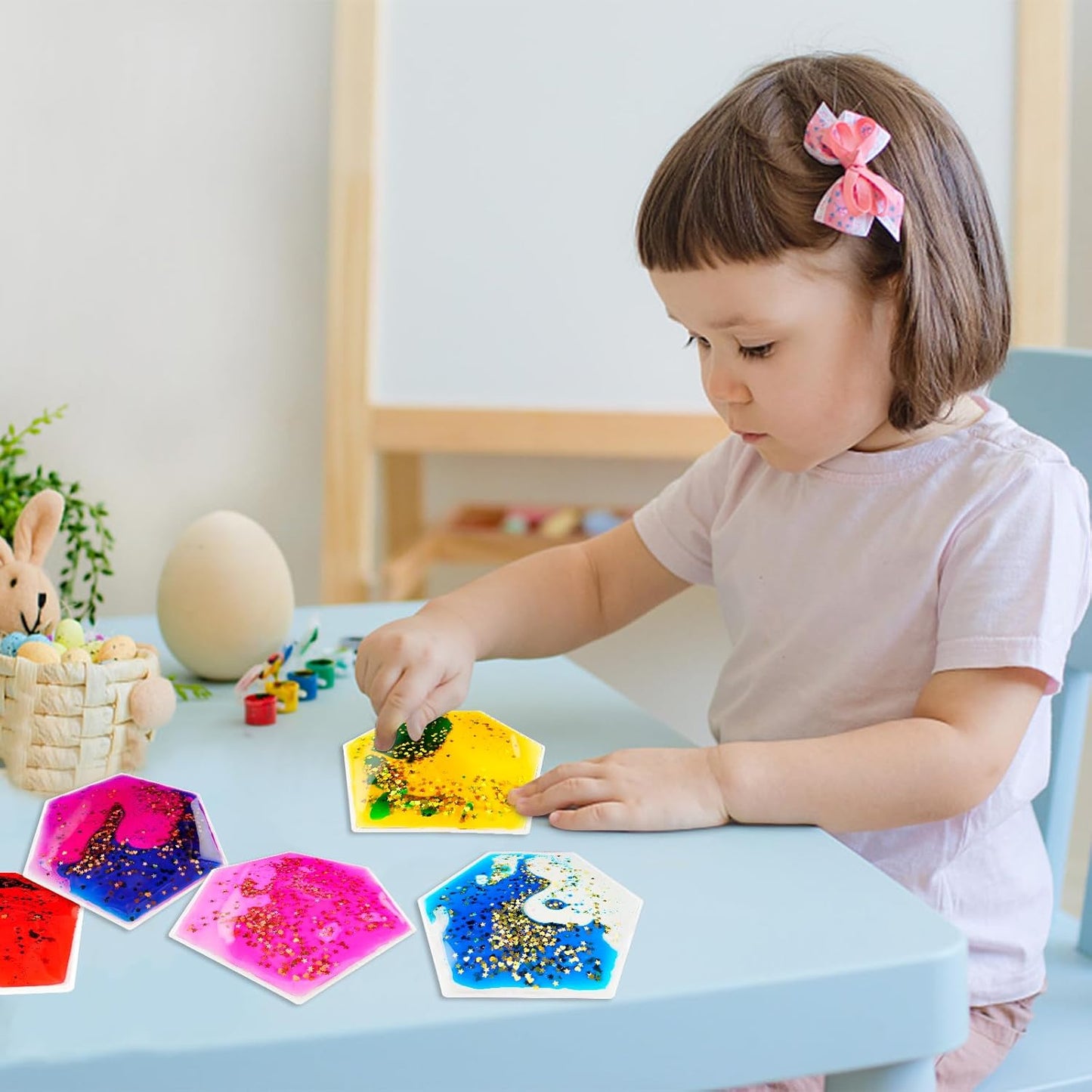Sensory Soft Gel Liquid Toys - Hexagon Sensory Motion Fidget for Autism Kids, Stress Relief & Focus, Home School Therapy Travel Toys (6 Pack)