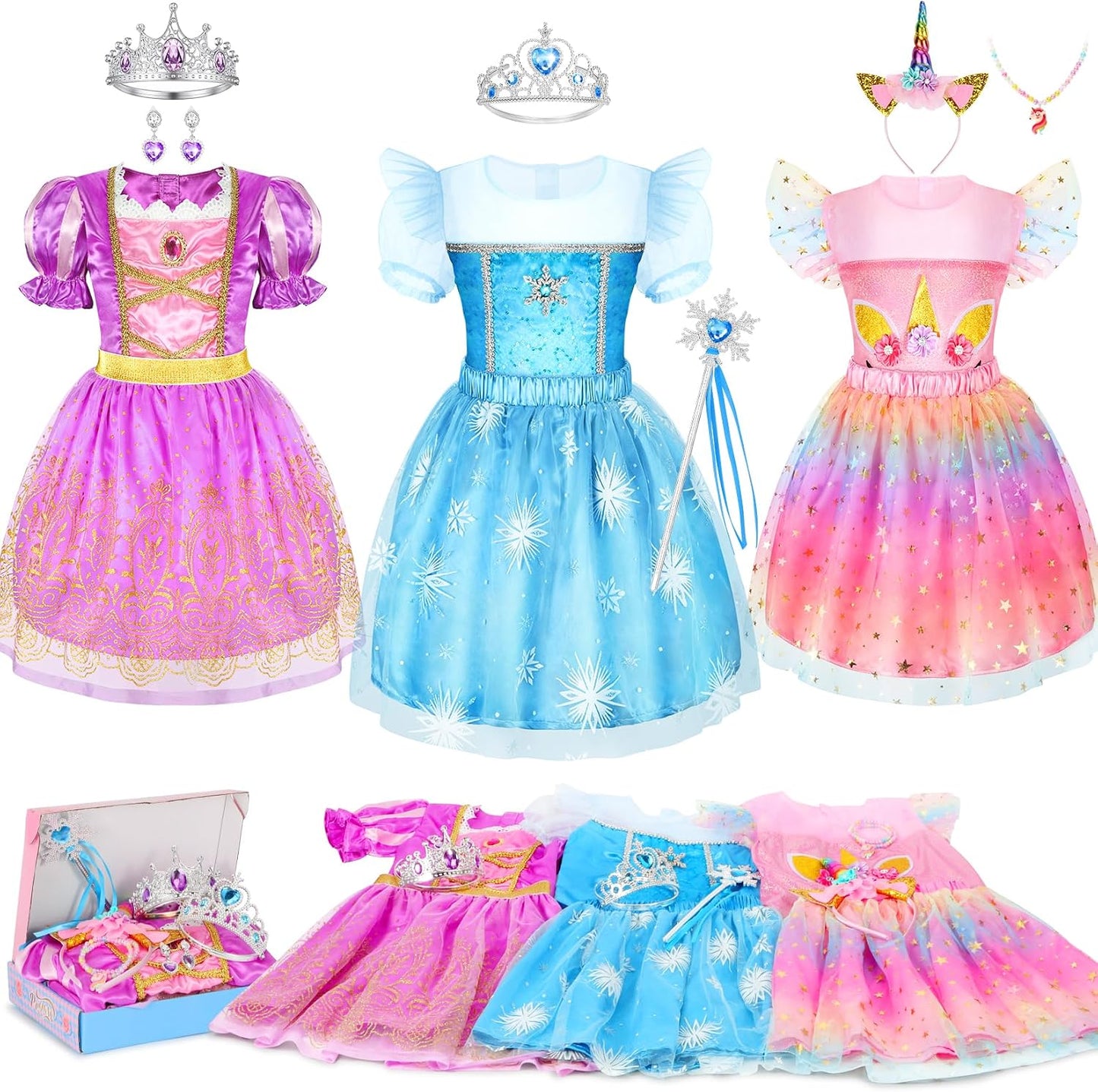 Princess Dress up Clothes for Little Girl Role Play Costume Gift Set Princess Dress up Toys for Toddler Girls