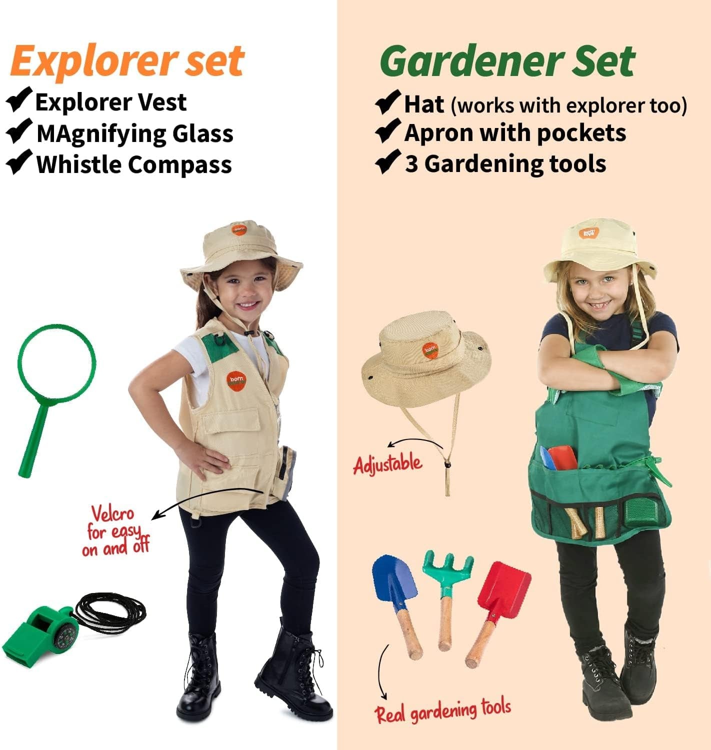 6-In-1 Toddler Dress up Clothes for Boys & Girls Ages 3-7, Police, Firefighter, Doctor, Chef, Gardener & Explorer with Storage Box, Washable Pretend Play Costumes for Kids, Gift Ready Set