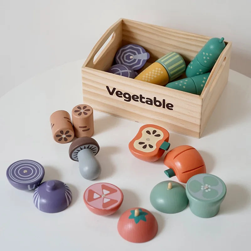 Children Play House Kitchen Games Simulation Wooden Boxed Fruit Cut Pretend to Play Magnetic Cookies Baking Girls Toys Set Gifts