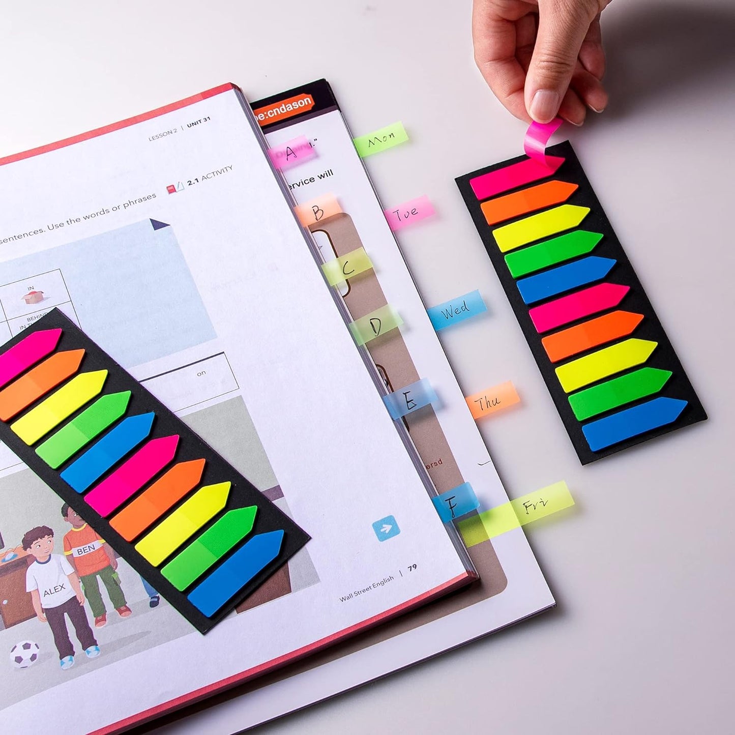 Fluorescent Translucent Sticky Note Flags, 1200 Pcs Total, Pack of 10 Color Tabs, Arrow Index Tabs, Page Flag Markers