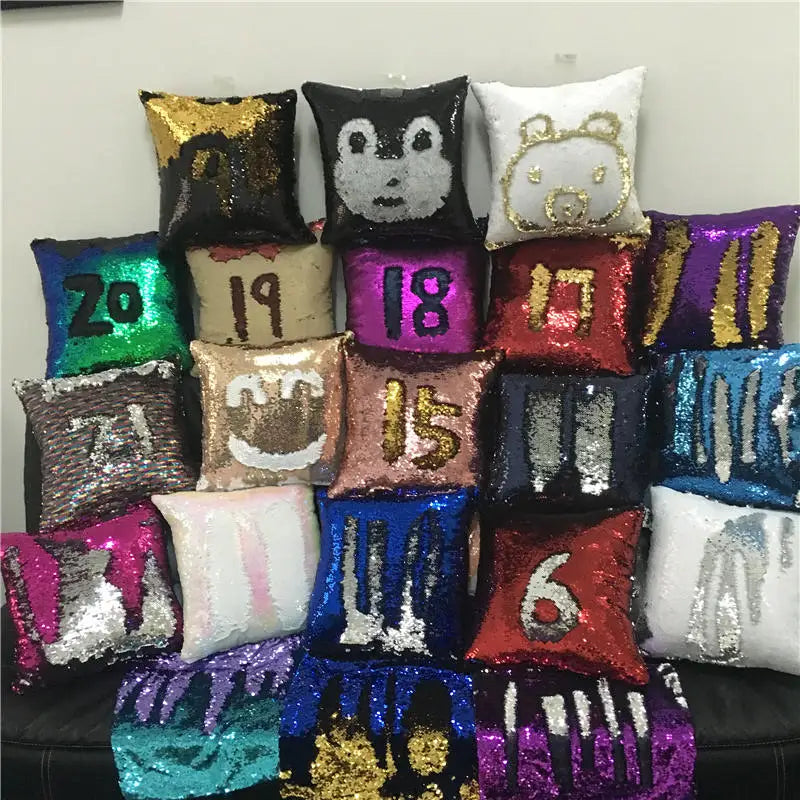 Pillowcase Decorative Cushion Cover Mermaid Sequin Colorful Square Plain Knitted Hidden Zipper Pillow Home Car Sofa 40*40Cm
