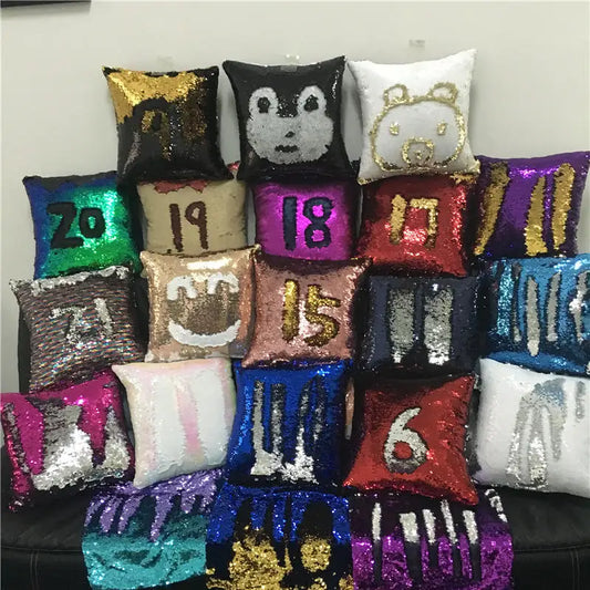 Pillowcase Decorative Cushion Cover Mermaid Sequin Colorful Square Plain Knitted Hidden Zipper Pillow Home Car Sofa 40*40Cm