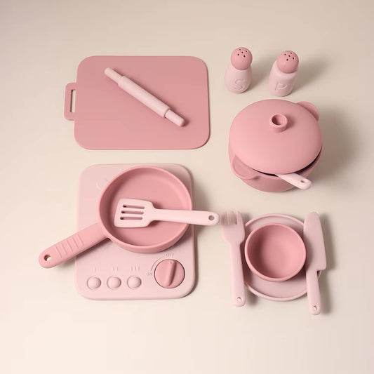 13 Pcs Set Silicone Cooking Play Set Toy Pretend Play Kitchen Tool Play Game Early Educational Toys for Toddlers Kids Gifts