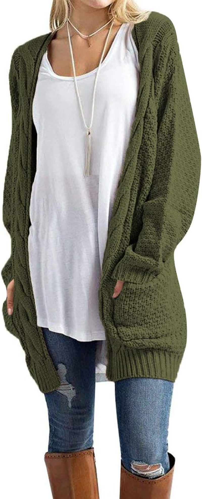 Women'S Open Front Long Sleeve Boho Boyfriend Knit Chunky Cardigan Sweater