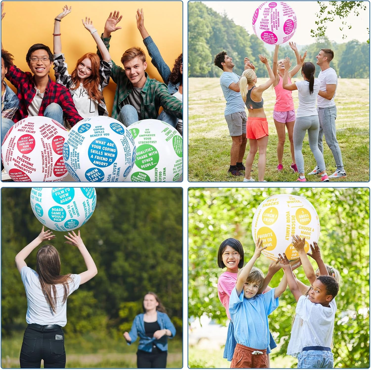 6 Pcs Coping Skills Balls 24 Inch How to Cope with Anxiety Social Conversation Skill Self Esteem Anger Management for Adult Fun Group Therapy Tool Games Activity