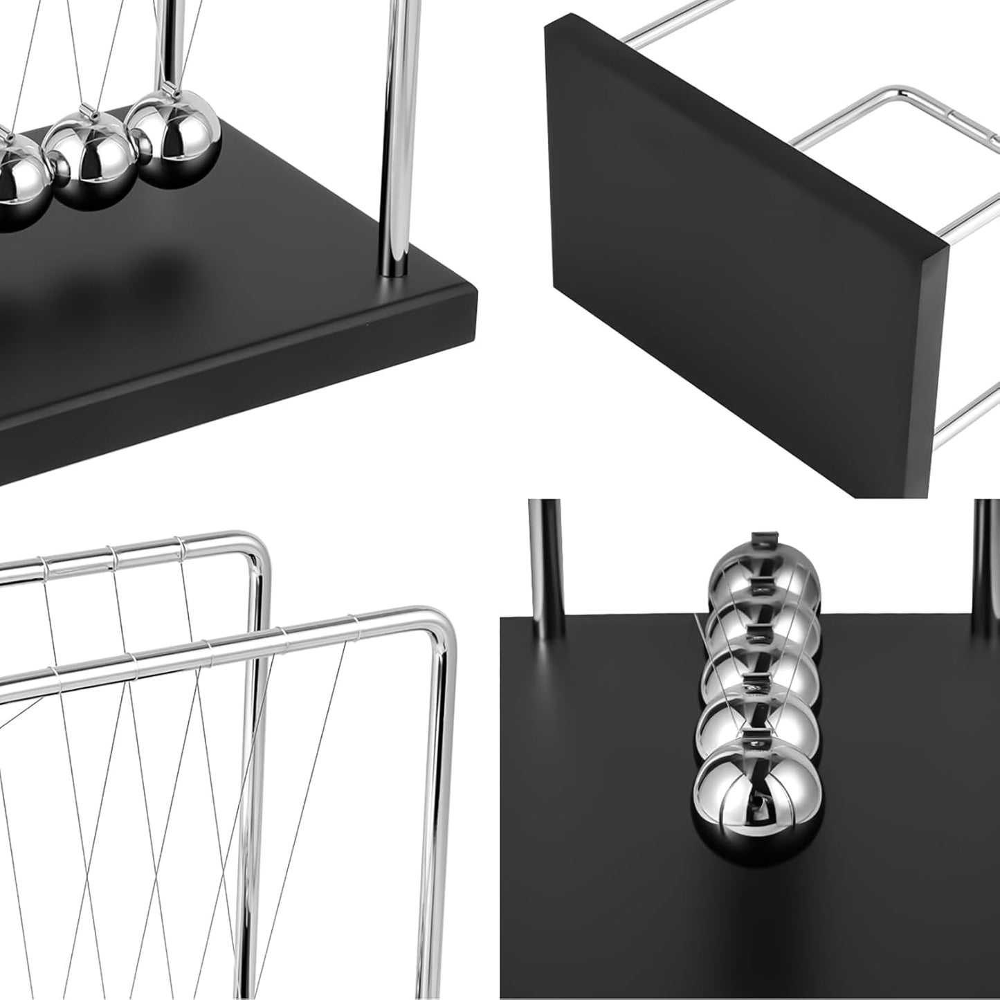 Fun Science Physics Toys Black Large Newton'S Cradle Pendulum Balance Balls 5 Beads Perpetual Motion Desk Toy Wooden Base Balance Balls for Office and Desk Decorations