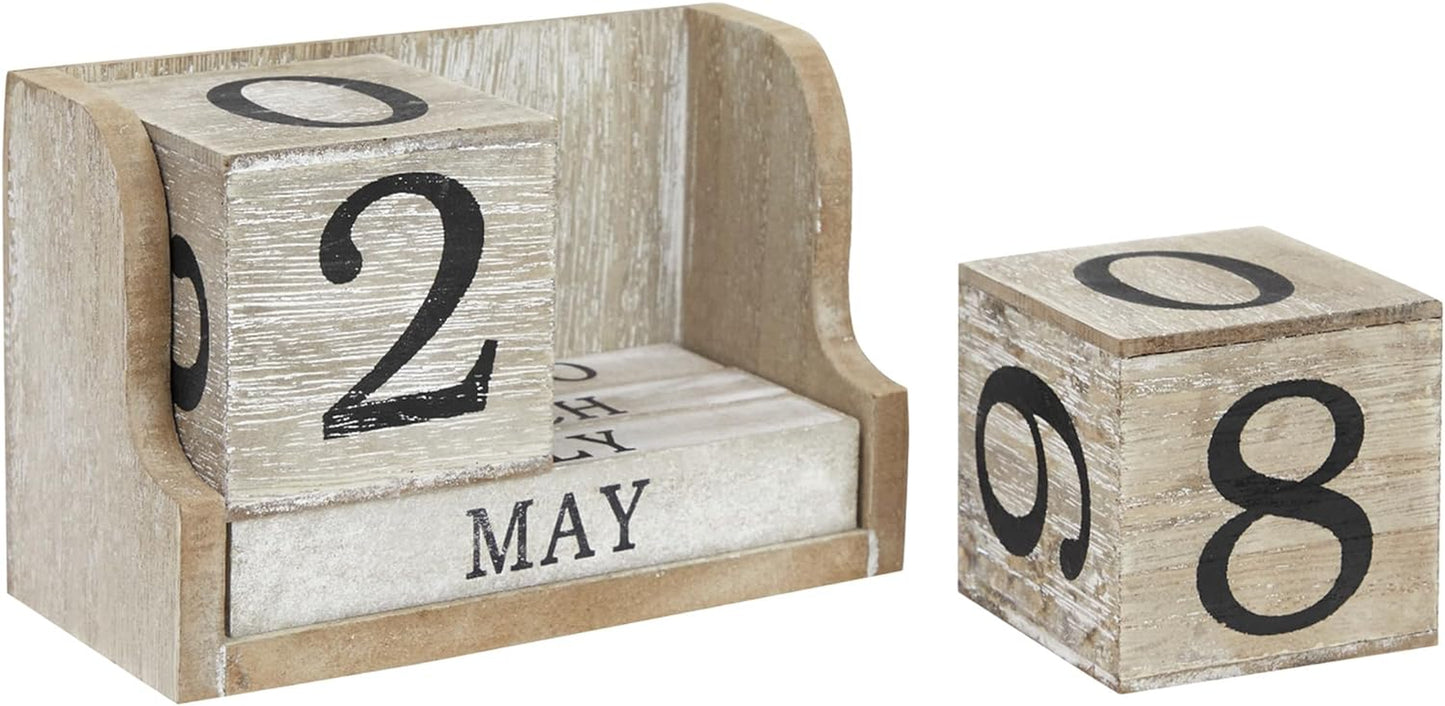 Wooden Perpetual Block Calendar for Desk, Wood Month Date Display Blocks for Teachers, Students, Classroom, Rustic Farmhouse Office Decor, Desk Accessories (5 X 4 In)