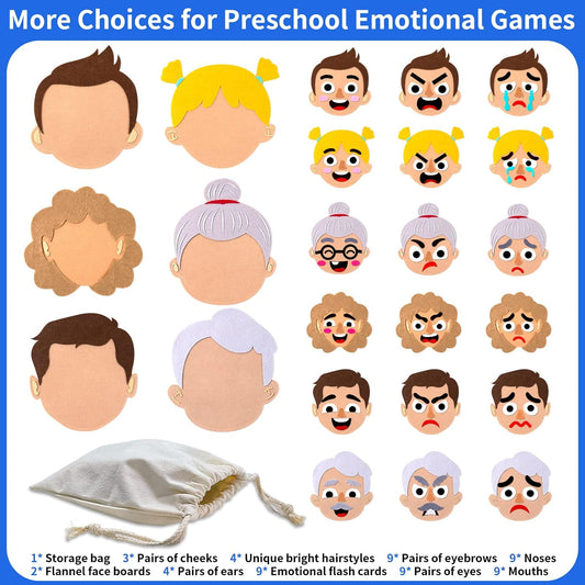 116 Pcs Feeling & Emotions Busy Board Sensory Toys for Toddlers - 6 Family Face Boards Social-Emotional-Learning-Games, Kids Autism Speech Therapy Materials, Gifts for Boys Girls Age 3+