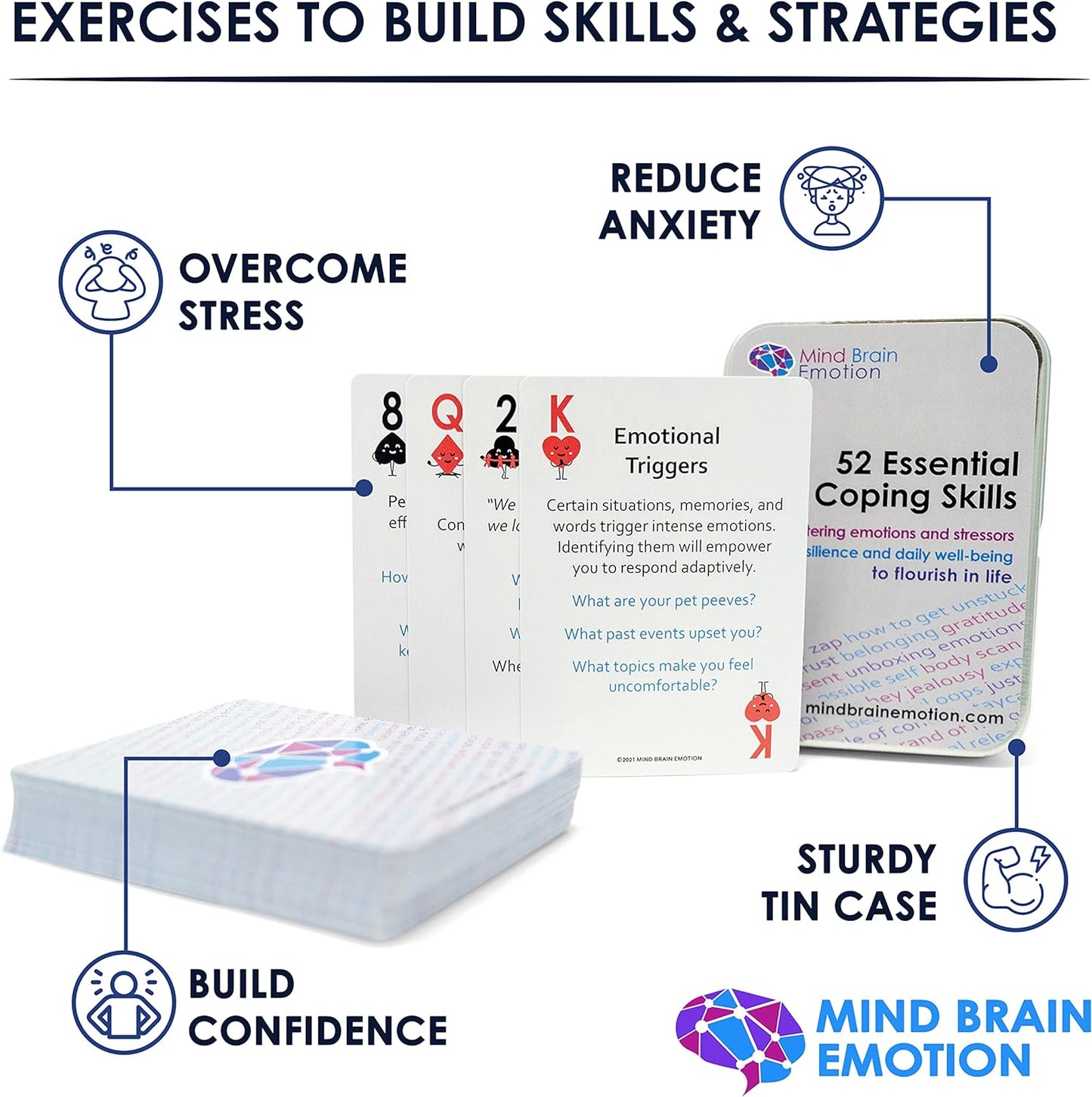 52 Essential Coping Skills Cards - Self Care Exercises for Stress and Social Anxiety Relief - Resilience, Emotional Agility, Confidence Therapy Games for Teens, Adults