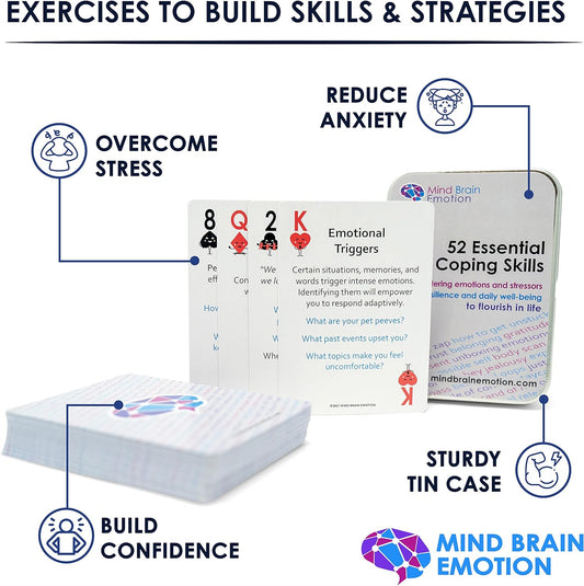 52 Essential Coping Skills Cards - Self Care Exercises for Stress and Social Anxiety Relief - Resilience, Emotional Agility, Confidence Therapy Games for Teens, Adults