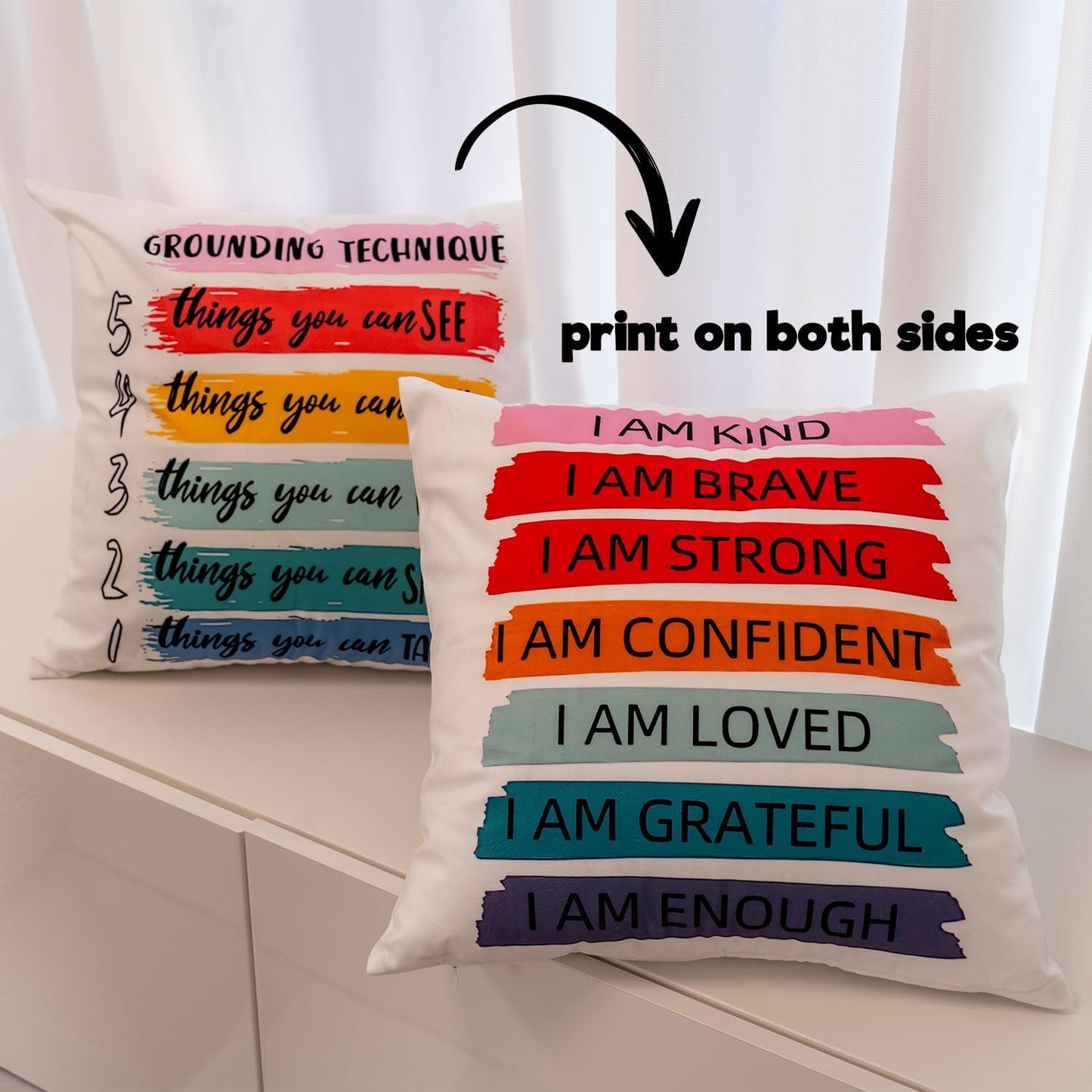 Inspirational Grounding Technique All Feelings Are Okay Reversible Throw Pillow Covers 18X18 in Set of 2,Home Mental Health Therapist Office Decorative Cushion Covers, Therapist Gifts for Women