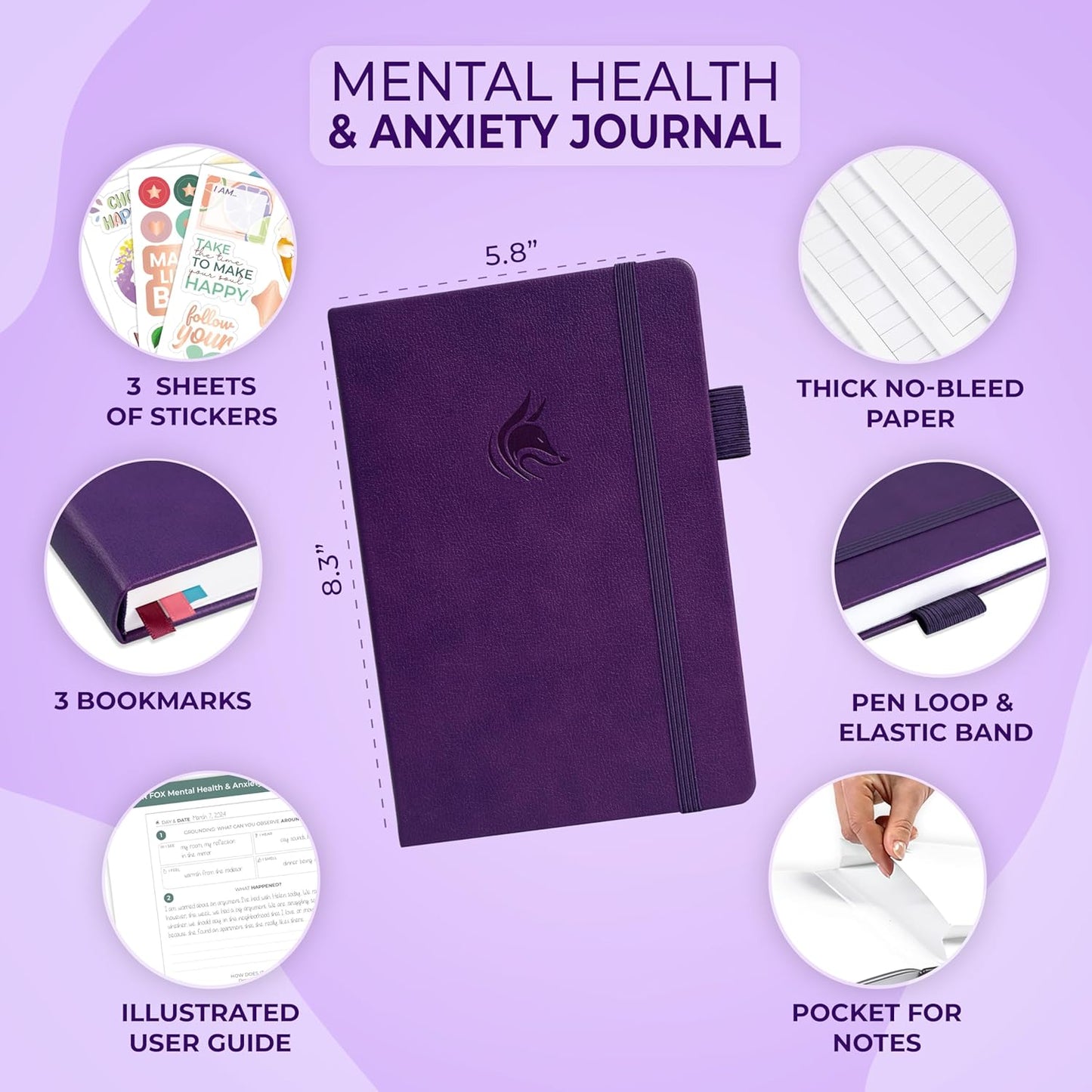 Mental Health & Anxiety Journal – Guided CBT Journal with Prompts for Self Help & Stress Relief – Mood & Emotion Tracker (Purple)