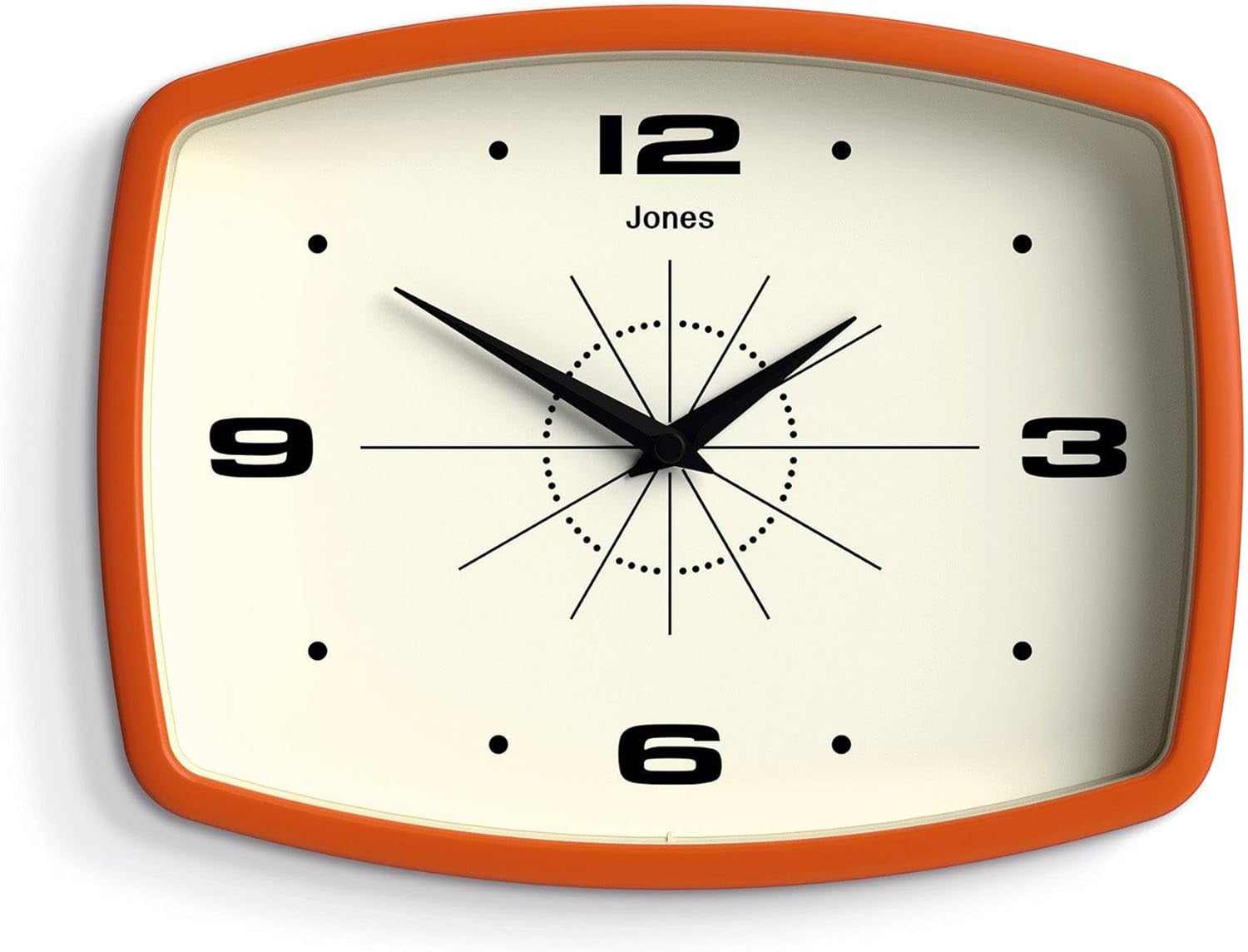 ® Movie Wall Clock | Retro Rectangular Clock | 10 Inch | Orange | Cool Mid-Century Designer Look for Kitchen, Living Room or Office