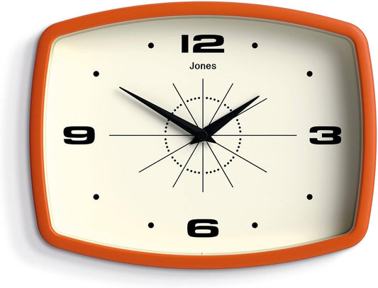 ® Movie Wall Clock | Retro Rectangular Clock | 10 Inch | Orange | Cool Mid-Century Designer Look for Kitchen, Living Room or Office