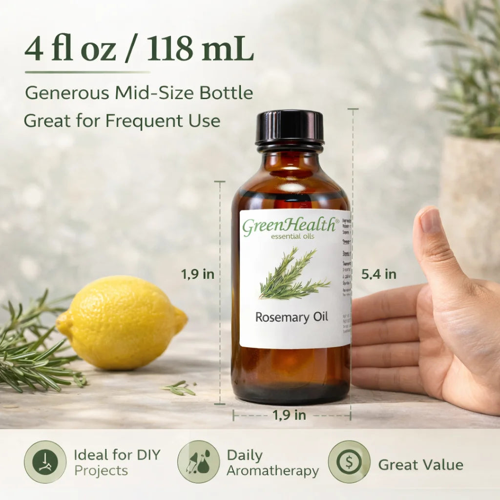 Rosemary Essential Oil – 4 Fl Oz Amber Glass Bottle with 3 Free Droppers