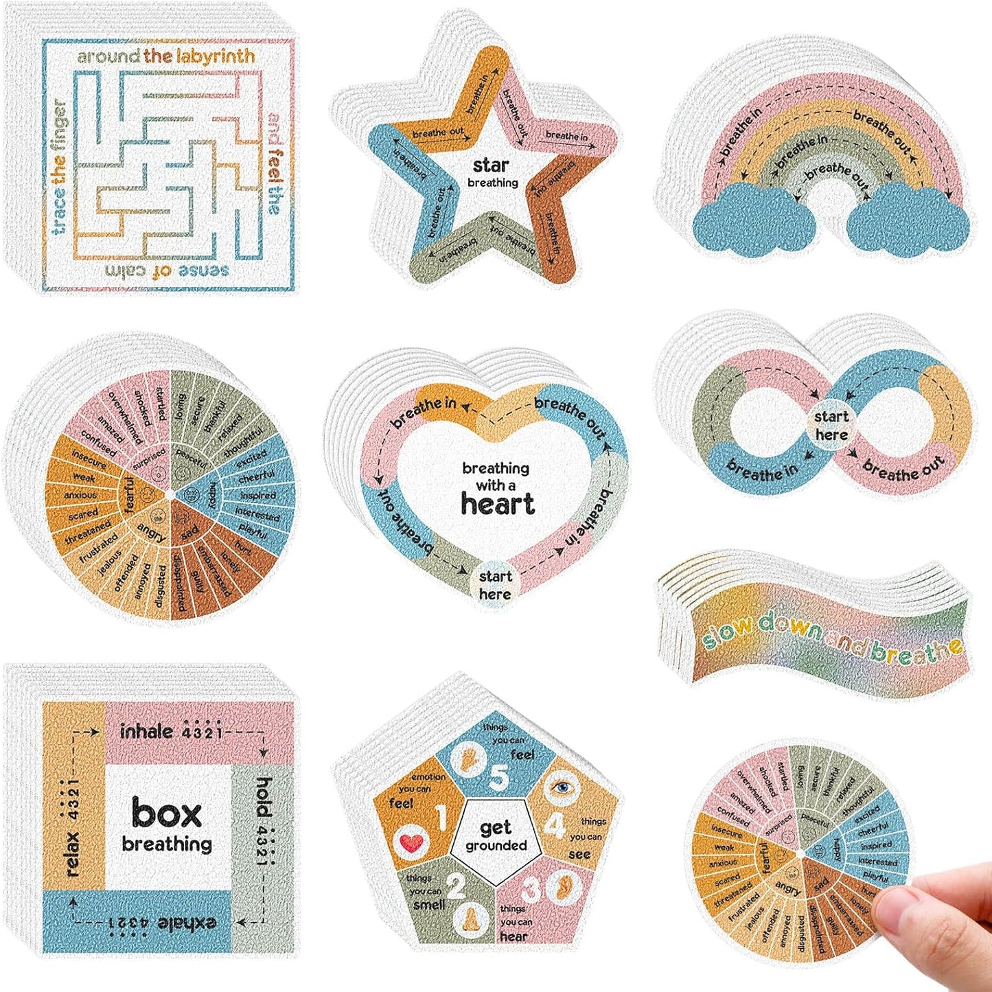 72 Pieces Anxiety Sensory Stickers Textured Stickers Fidget Mindfulness Sticker School Counselor Supplies Adult Sensory Items Anxiety Relief, 9 Styles(Retro Color)