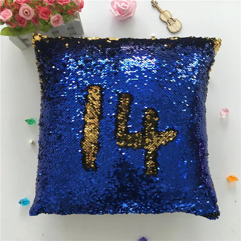 Pillowcase Decorative Cushion Cover Mermaid Sequin Colorful Square Plain Knitted Hidden Zipper Pillow Home Car Sofa 40*40Cm