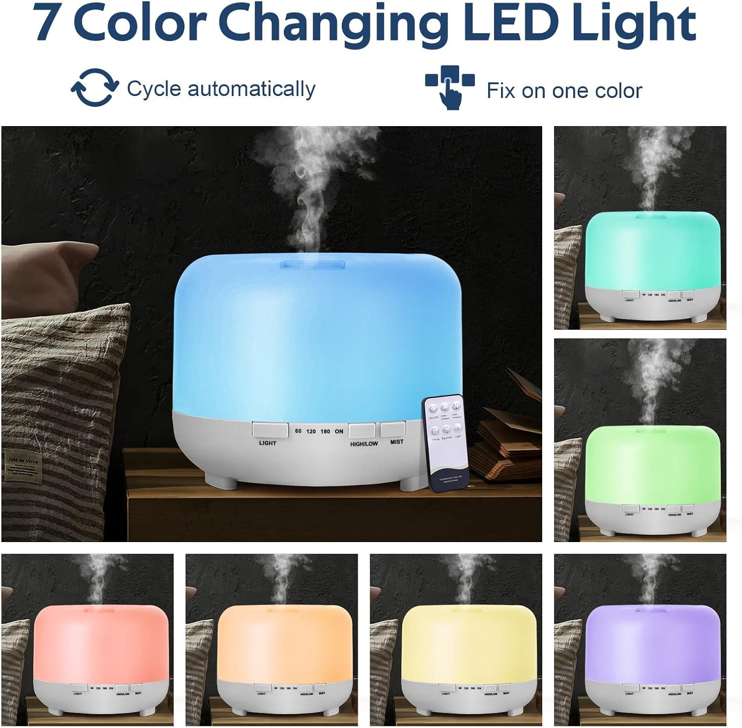 Aromatherapy Essential Oil Diffuser for Room: 500Ml Aroma Air Humidifier Remote Control for Home Large & Small Rooms-Ultrasonic Cool Mist Diffusers Oils Vaporizer with Light,Light White