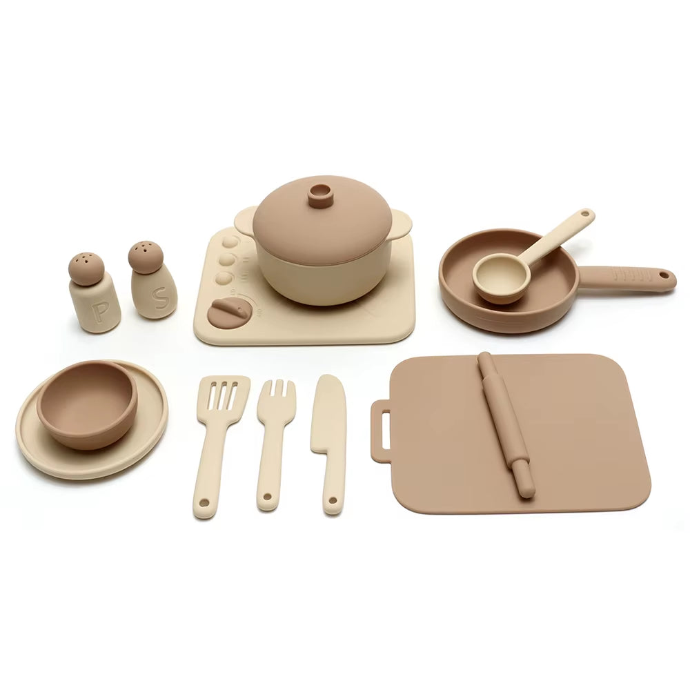 13 Pcs Set Silicone Cooking Play Set Toy Pretend Play Kitchen Tool Play Game Early Educational Toys for Toddlers Kids Gifts